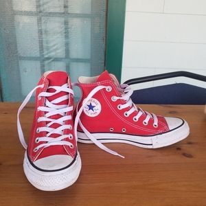 Red Converse high top shoes; women's size 6